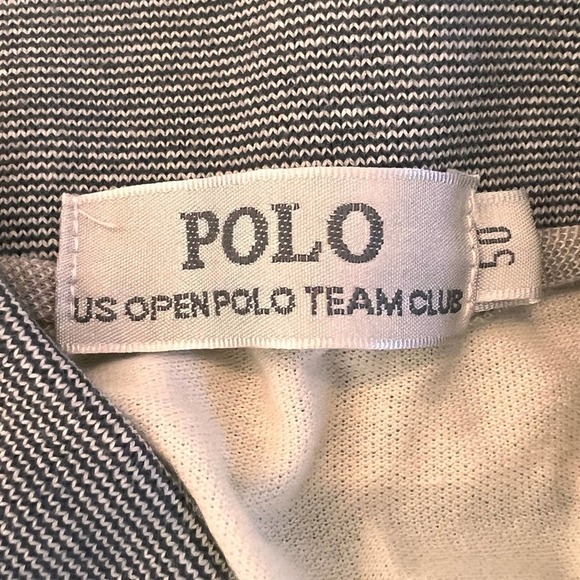 Polo US Open Polo Team Club Grey Cream Striped Pocket Polo Shirt Size 50 - Picture 12 of 13